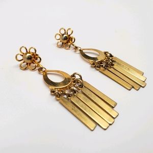 Floral stud with dangle bar earrings